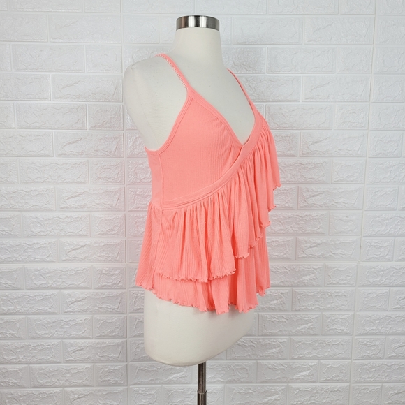FREE PEOPLE Pink Tiered V-Neck Ruffle Tnak Top | M - Picture 7 of 12